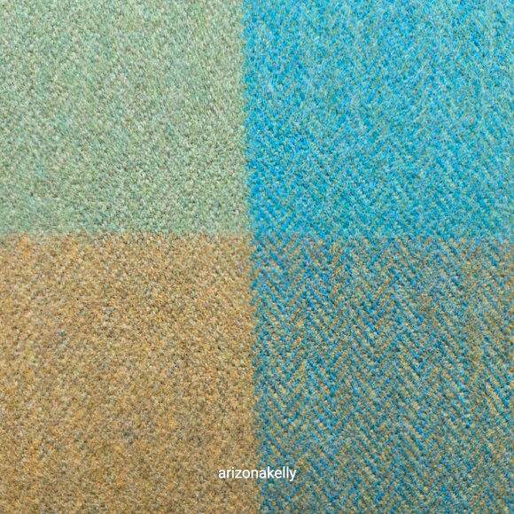 NWOT Avoca Wool Plaid Herringbone Blue Green Woven Scarf - Picture 7 of 14